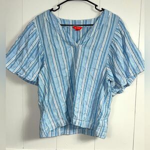 Joe Fresh 100% Cotton Popover Flutter Puff Short Sleeve Seaside Stripe Top Large